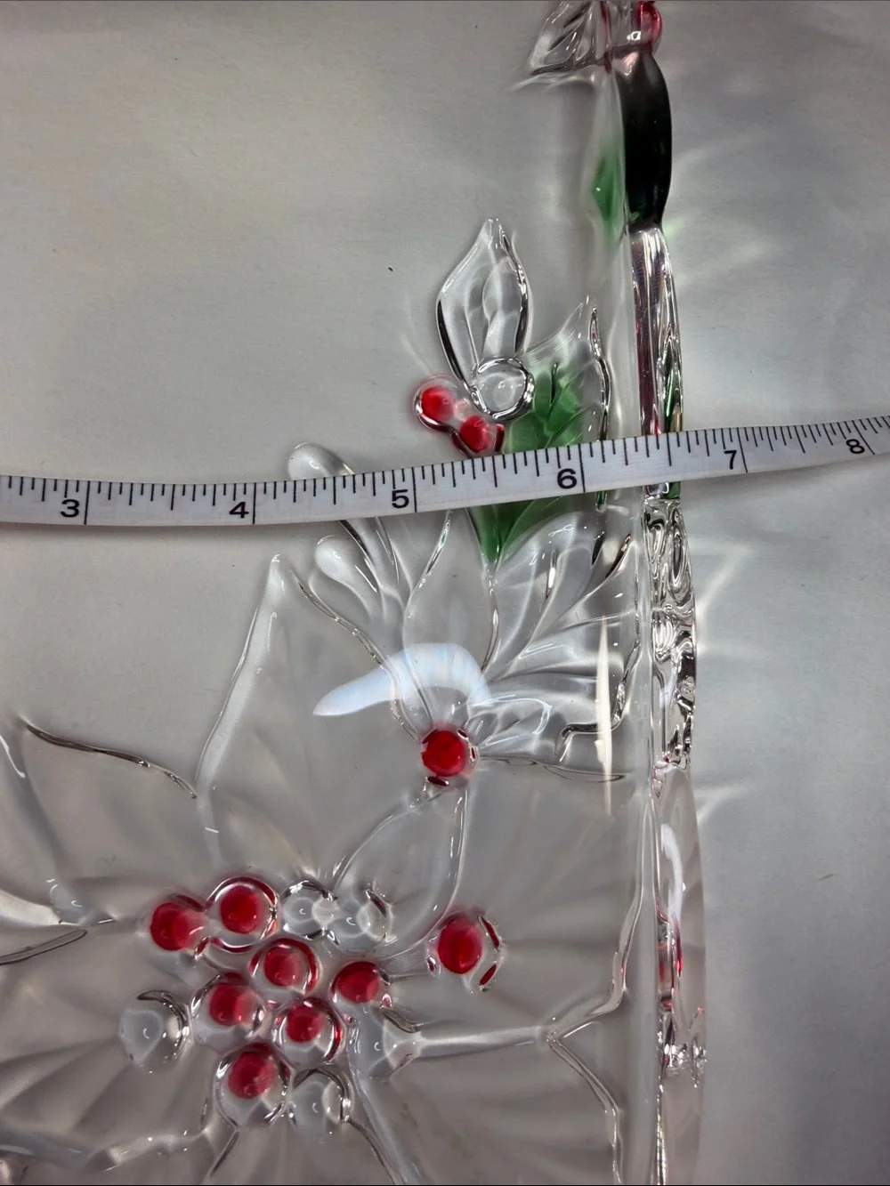Clear Poinsettia Glass Serving Tray with Red and Green Accents - Picture 5 of 7